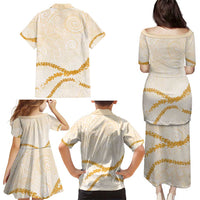 Aloha Lei Mikioi Family Matching Puletasi and Hawaiian Shirt Gold Polynesian Tribal Tatau Pattern
