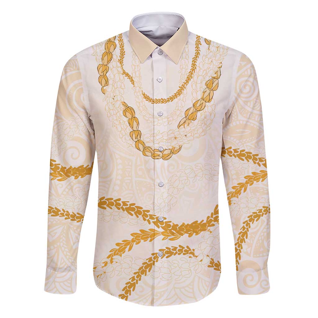 Aloha Lei Mikioi Family Matching Short Sleeve Bodycon Dress and Hawaiian Shirt Gold Polynesian Tribal Tatau Pattern LT9 Dad's Shirt - Long Sleeve Gold - Polynesian Pride