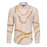 Aloha Lei Mikioi Family Matching Short Sleeve Bodycon Dress and Hawaiian Shirt Gold Polynesian Tribal Tatau Pattern LT9 Dad's Shirt - Long Sleeve Gold - Polynesian Pride