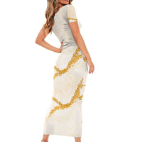 Aloha Lei Mikioi Family Matching Short Sleeve Bodycon Dress and Hawaiian Shirt Gold Polynesian Tribal Tatau Pattern LT9 - Polynesian Pride