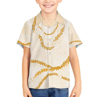 Aloha Lei Mikioi Family Matching Short Sleeve Bodycon Dress and Hawaiian Shirt Gold Polynesian Tribal Tatau Pattern LT9 Son's Shirt Gold - Polynesian Pride