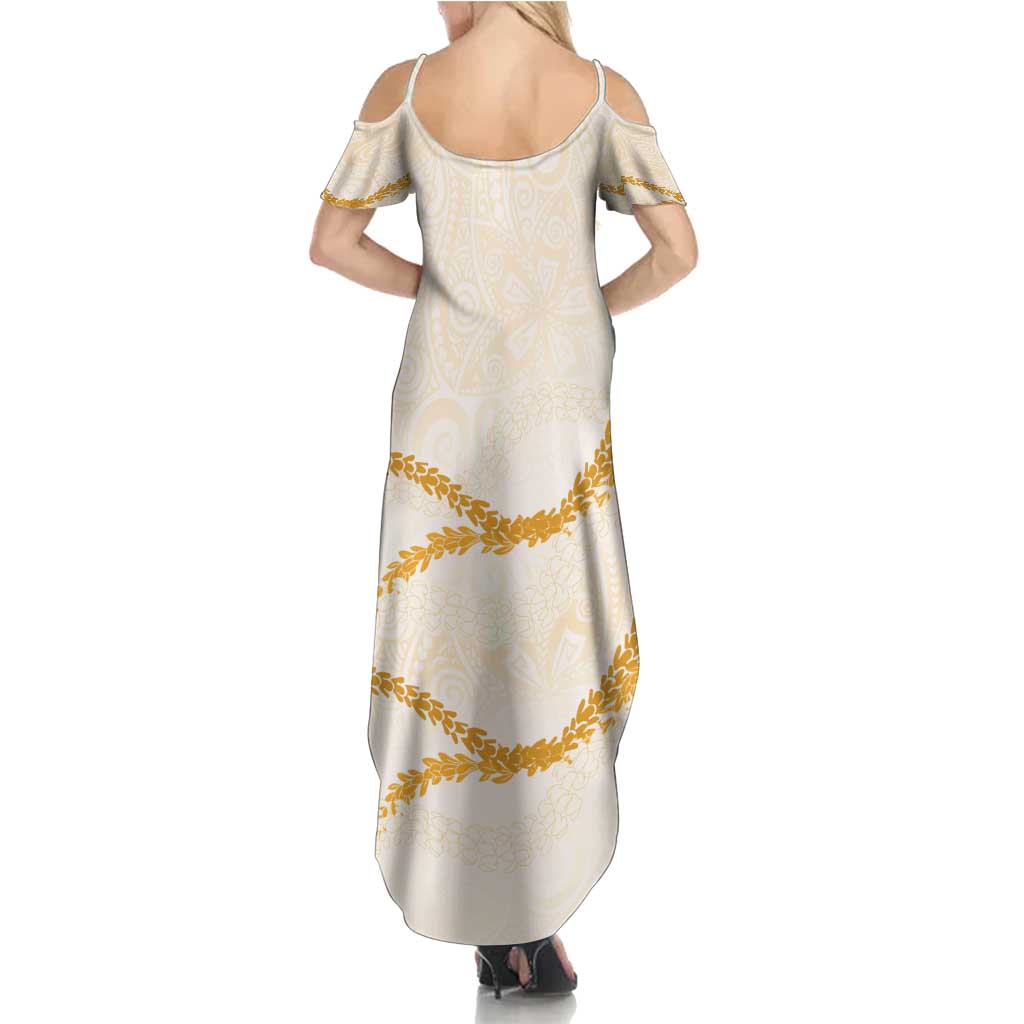 Aloha Lei Mikioi Family Matching Summer Maxi Dress and Hawaiian Shirt Gold Polynesian Tribal Tatau Pattern