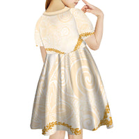 Aloha Lei Mikioi Kid Short Sleeve Dress Gold Polynesian Tribal Tatau Pattern