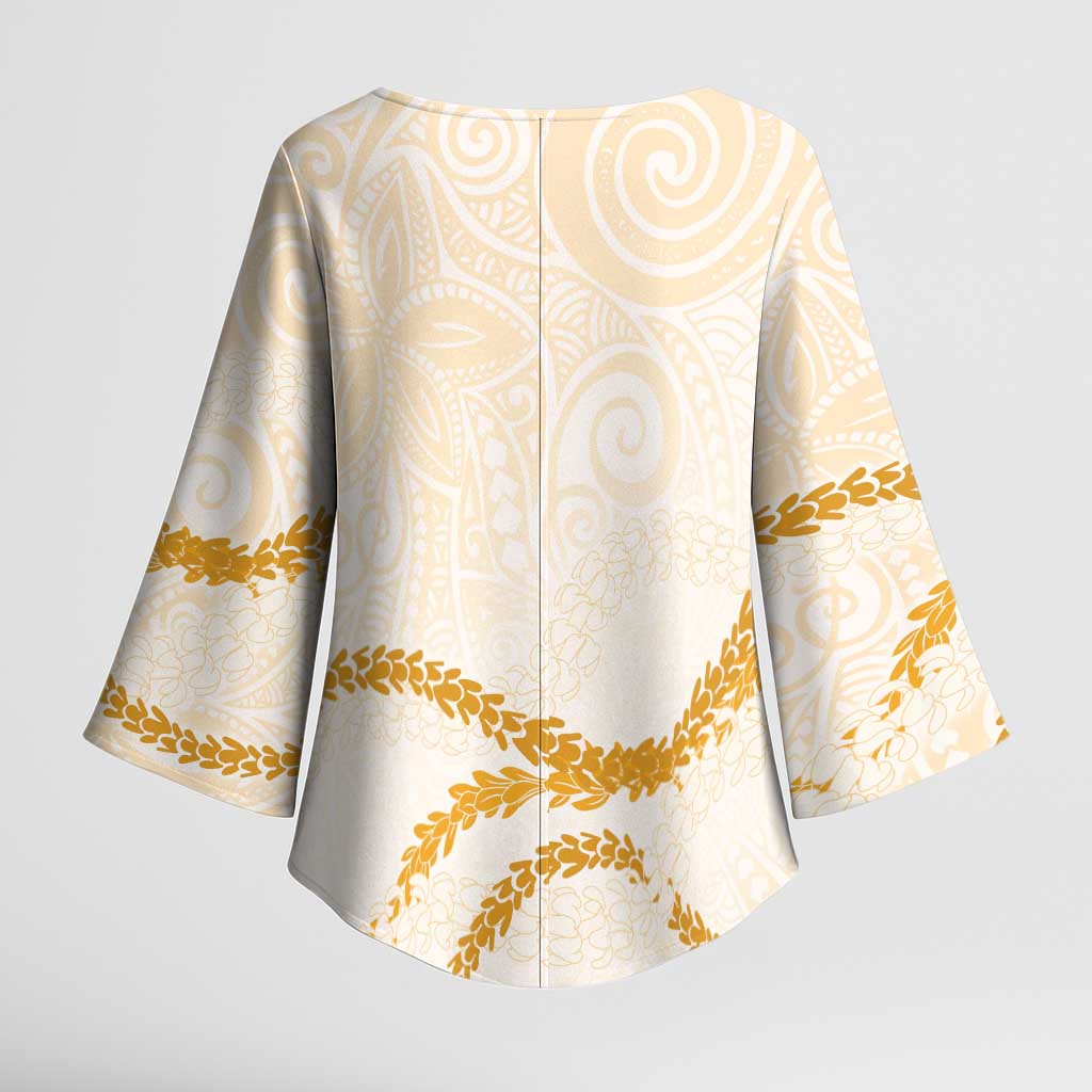 Aloha Lei Mikioi Kimono Sleeve Blouse Gold Polynesian Tribal Tatau Pattern - Polynesian Pride