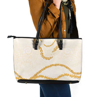 Aloha Lei Mikioi Leather Tote Bag Gold Polynesian Tribal Tatau Pattern LT9 - Polynesian Pride