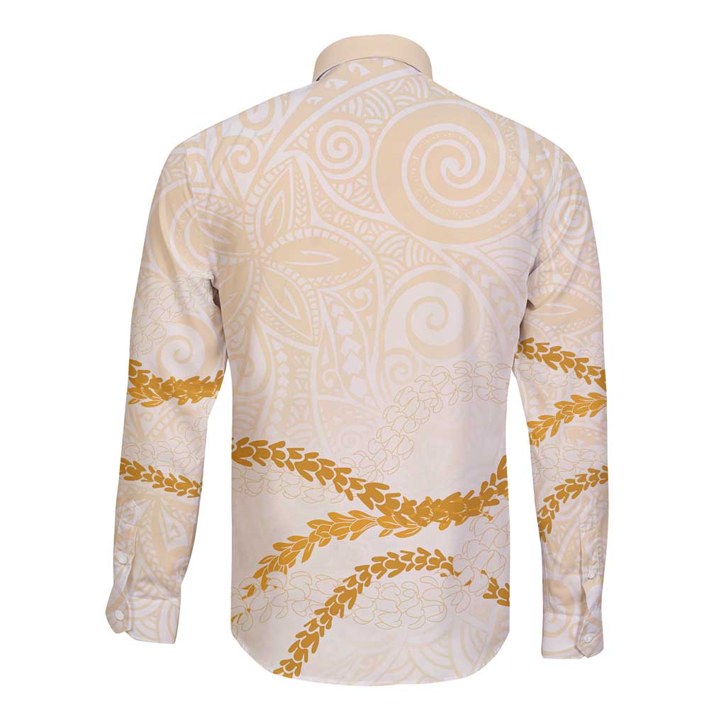 Aloha Lei Mikioi Long Sleeve Button Shirt Gold Polynesian Tribal Tatau Pattern