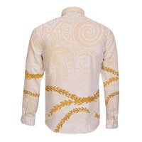 Aloha Lei Mikioi Long Sleeve Button Shirt Gold Polynesian Tribal Tatau Pattern