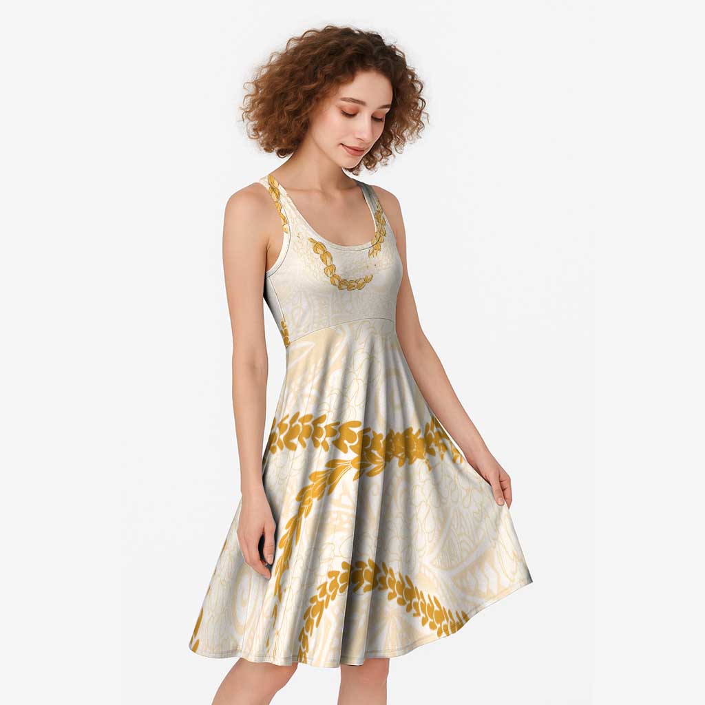 Aloha Lei Mikioi Midi Dress Gold Polynesian Tribal Tatau Pattern - Polynesian Pride