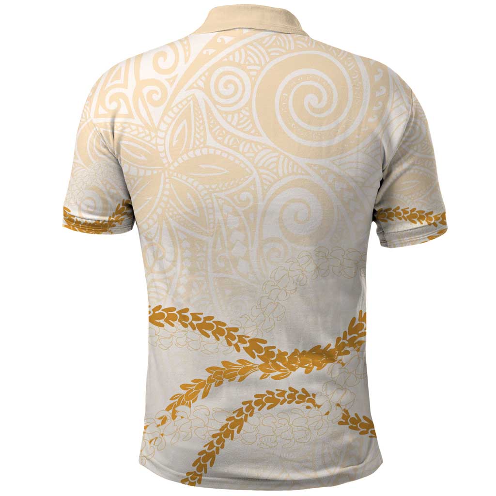 Aloha Lei Mikioi Polo Shirt Gold Polynesian Tribal Tatau Pattern