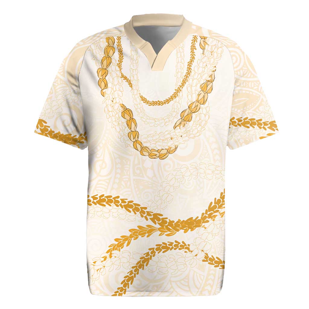Aloha Lei Mikioi Rugby Jersey Gold Polynesian Tribal Tatau Pattern LT9 Gold - Polynesian Pride