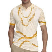 Aloha Lei Mikioi Rugby Jersey Gold Polynesian Tribal Tatau Pattern LT9 - Polynesian Pride