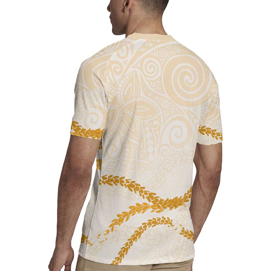 Aloha Lei Mikioi Rugby Jersey Gold Polynesian Tribal Tatau Pattern LT9 - Polynesian Pride