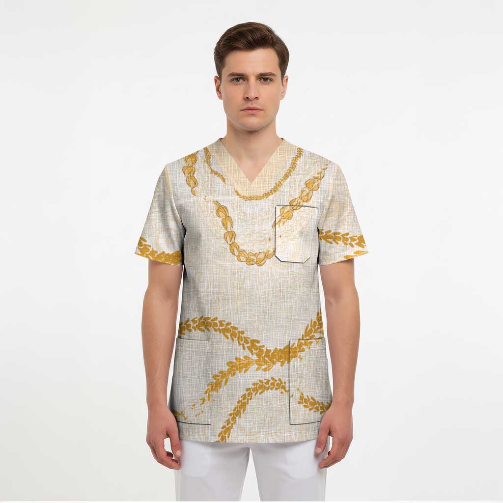 Aloha Lei Mikioi Scrub Top Gold Polynesian Tribal Tatau Pattern - Polynesian Pride