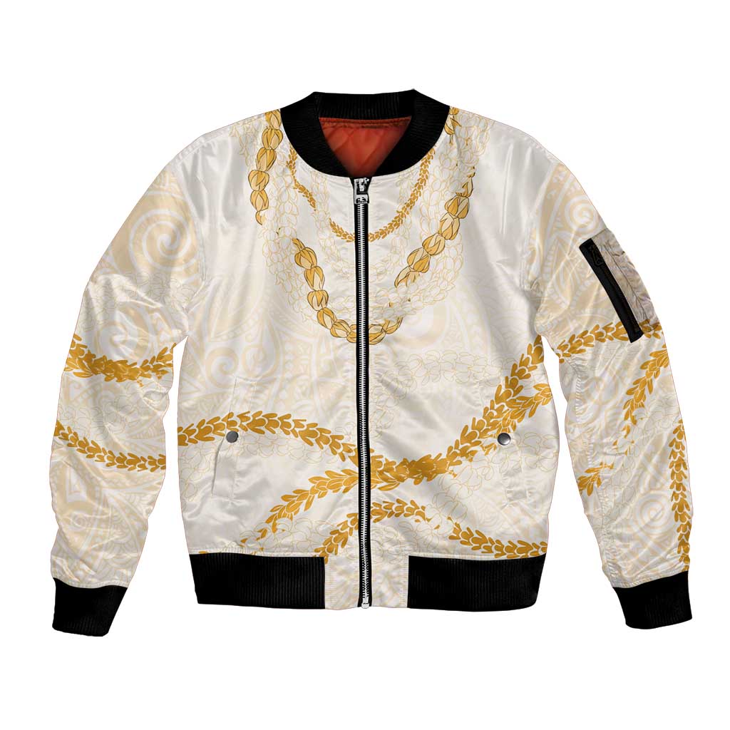Aloha Lei Mikioi Sleeve Zip Bomber Jacket Gold Polynesian Tribal Tatau Pattern LT9 Unisex Gold - Polynesian Pride
