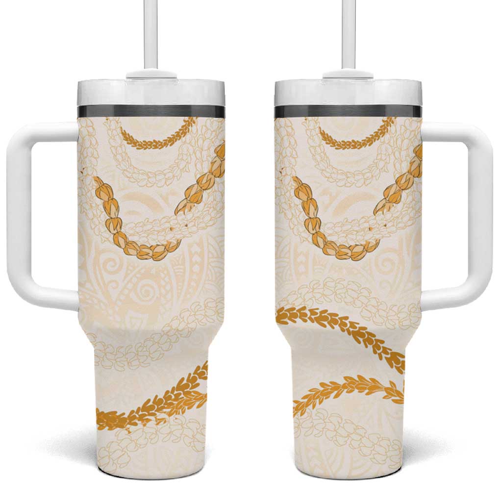 Aloha Lei Mikioi Tumbler With Handle Gold Polynesian Tribal Tatau Pattern LT9 One Size: 40 oz Gold - Polynesian Pride