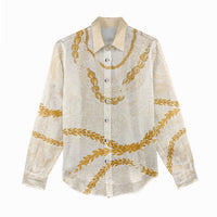 Aloha Lei Mikioi Women Casual Shirt Gold Polynesian Tribal Tatau Pattern