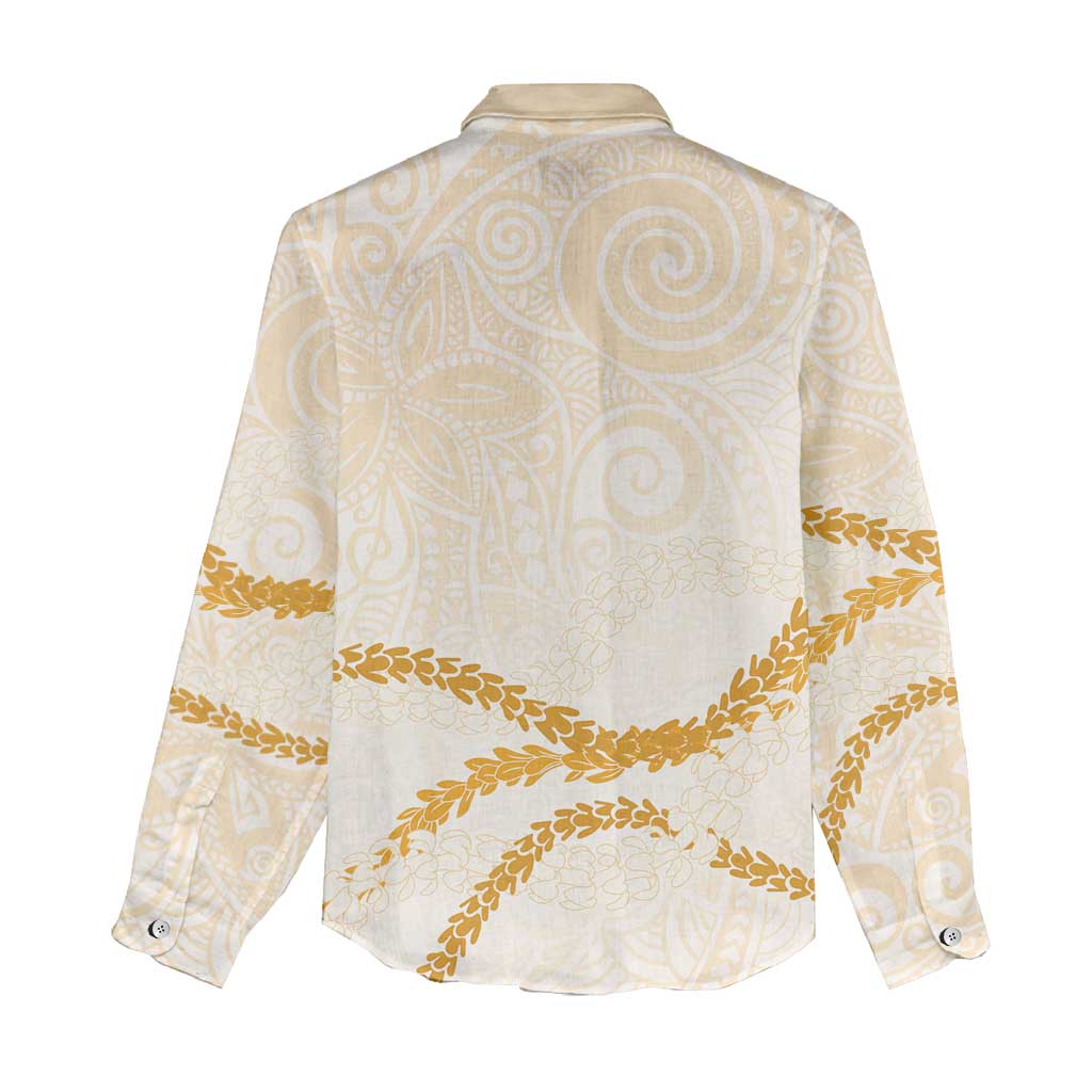 Aloha Lei Mikioi Women Casual Shirt Gold Polynesian Tribal Tatau Pattern