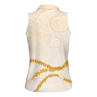 Aloha Lei Mikioi Women Sleeveless Polo Shirt Gold Polynesian Tribal Tatau Pattern LT9 - Polynesian Pride