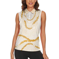 Aloha Lei Mikioi Women Sleeveless Polo Shirt Gold Polynesian Tribal Tatau Pattern LT9 - Polynesian Pride