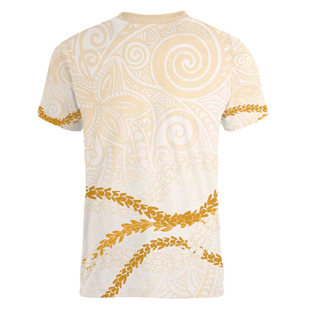 Aloha Lei Mikioi Women V-Neck T-Shirt Gold Polynesian Tribal Tatau Pattern LT9 - Polynesian Pride