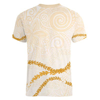Aloha Lei Mikioi Women V-Neck T-Shirt Gold Polynesian Tribal Tatau Pattern LT9 - Polynesian Pride