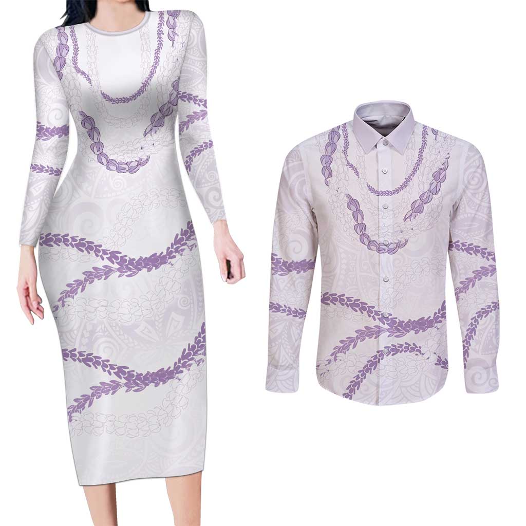 Aloha Lei Mikioi Couples Matching Long Sleeve Bodycon Dress and Long Sleeve Button Shirt Purple Polynesian Tribal Tatau Pattern LT9 Purple - Polynesian Pride