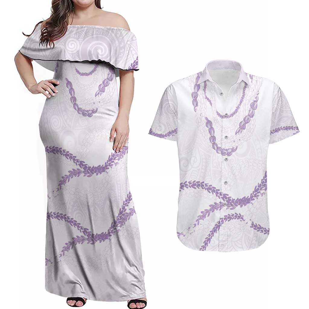 Aloha Lei Mikioi Couples Matching Off Shoulder Maxi Dress and Hawaiian Shirt Purple Polynesian Tribal Tatau Pattern LT9 Purple - Polynesian Pride