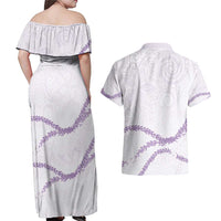 Aloha Lei Mikioi Couples Matching Off Shoulder Maxi Dress and Hawaiian Shirt Purple Polynesian Tribal Tatau Pattern LT9 - Polynesian Pride