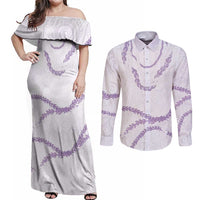 Aloha Lei Mikioi Couples Matching Off Shoulder Maxi Dress and Long Sleeve Button Shirt Purple Polynesian Tribal Tatau Pattern LT9 Purple - Polynesian Pride
