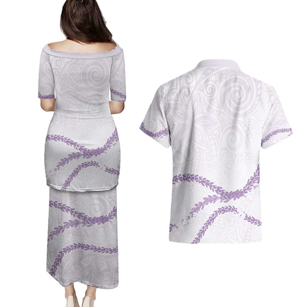 Aloha Lei Mikioi Couples Matching Puletasi and Hawaiian Shirt Purple Polynesian Tribal Tatau Pattern LT9 - Polynesian Pride