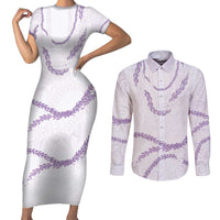 Aloha Lei Mikioi Couples Matching Short Sleeve Bodycon Dress and Long Sleeve Button Shirt Purple Polynesian Tribal Tatau Pattern LT9 Purple - Polynesian Pride