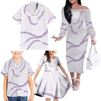 Aloha Lei Mikioi Family Matching Off The Shoulder Long Sleeve Dress and Hawaiian Shirt Purple Polynesian Tribal Tatau Pattern