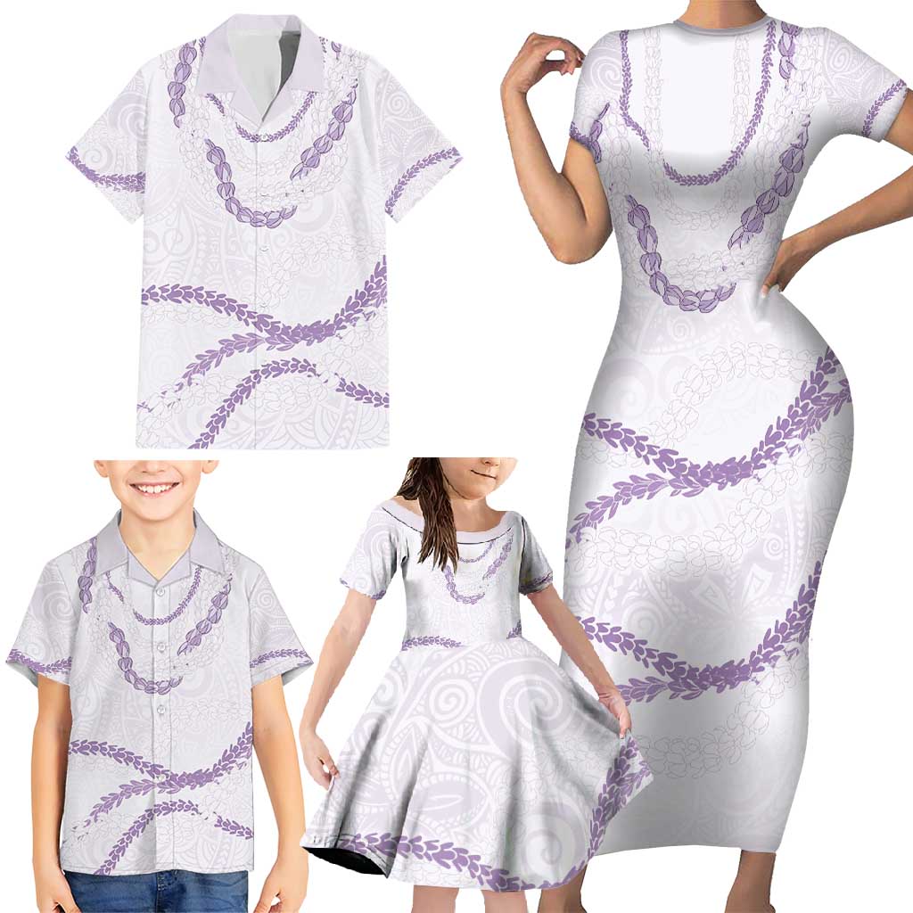 Aloha Lei Mikioi Family Matching Short Sleeve Bodycon Dress and Hawaiian Shirt Purple Polynesian Tribal Tatau Pattern LT9 - Polynesian Pride