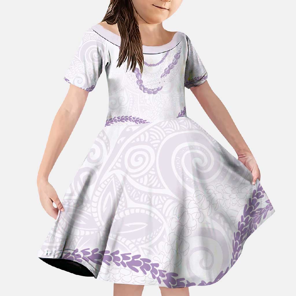 Aloha Lei Mikioi Family Matching Summer Maxi Dress and Hawaiian Shirt Purple Polynesian Tribal Tatau Pattern LT9 Daughter's Dress Purple - Polynesian Pride