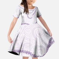 Aloha Lei Mikioi Family Matching Summer Maxi Dress and Hawaiian Shirt Purple Polynesian Tribal Tatau Pattern LT9 Daughter's Dress Purple - Polynesian Pride