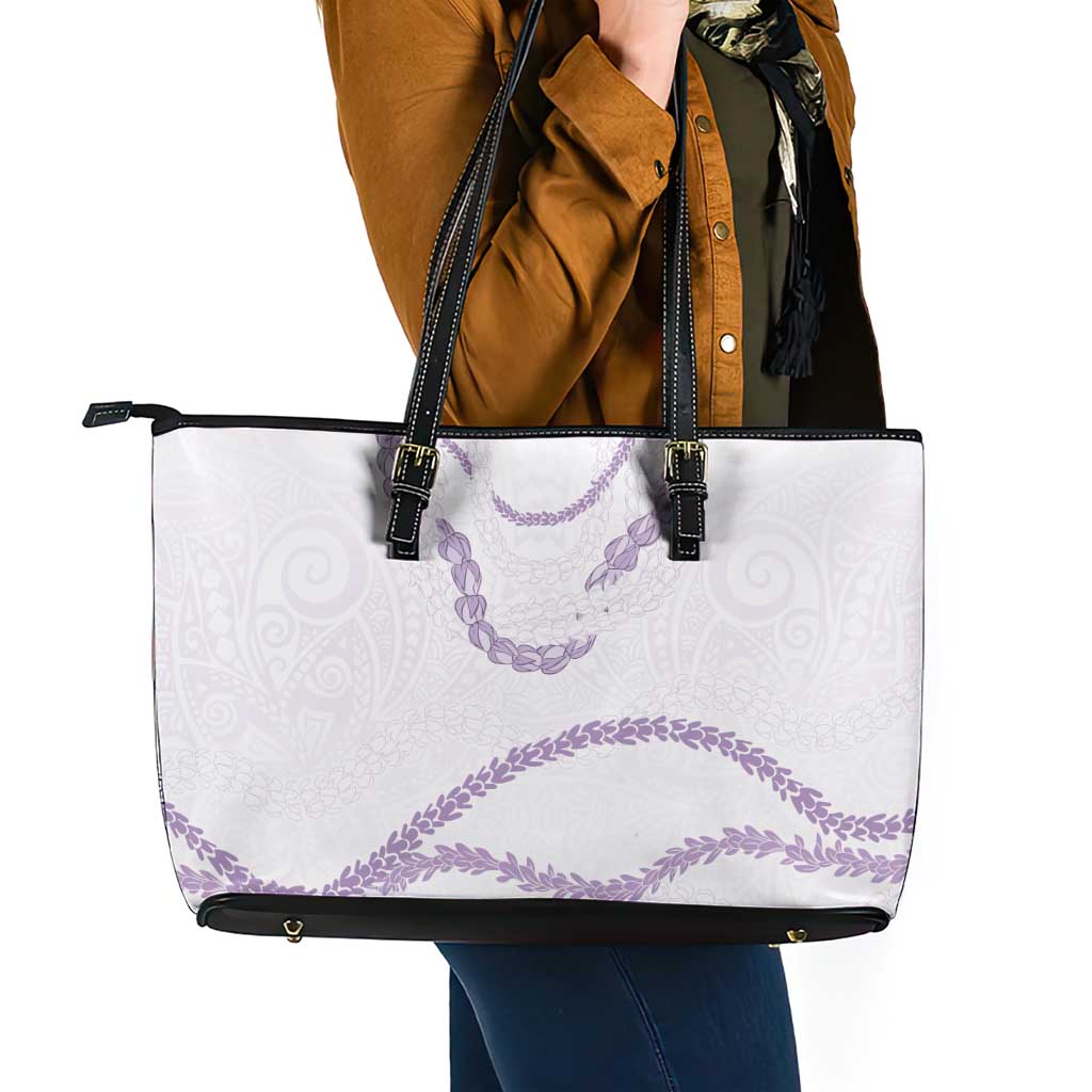 Aloha Lei Mikioi Leather Tote Bag Purple Polynesian Tribal Tatau Pattern LT9 - Polynesian Pride