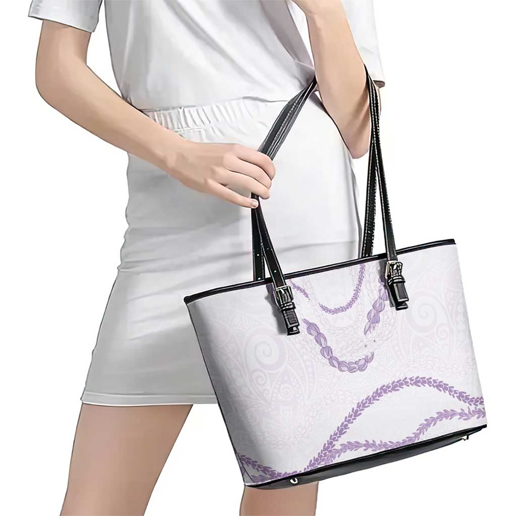 Aloha Lei Mikioi Leather Tote Bag Purple Polynesian Tribal Tatau Pattern LT9 - Polynesian Pride