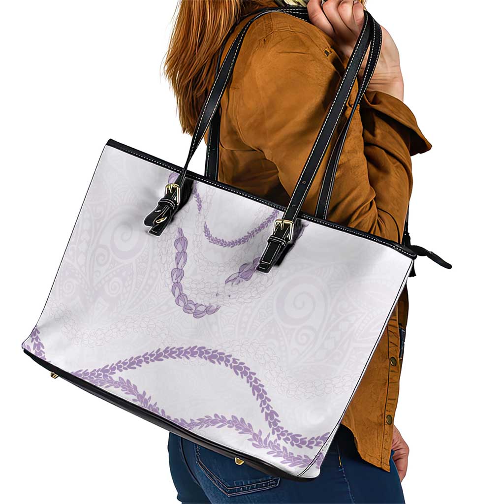 Aloha Lei Mikioi Leather Tote Bag Purple Polynesian Tribal Tatau Pattern LT9 - Polynesian Pride