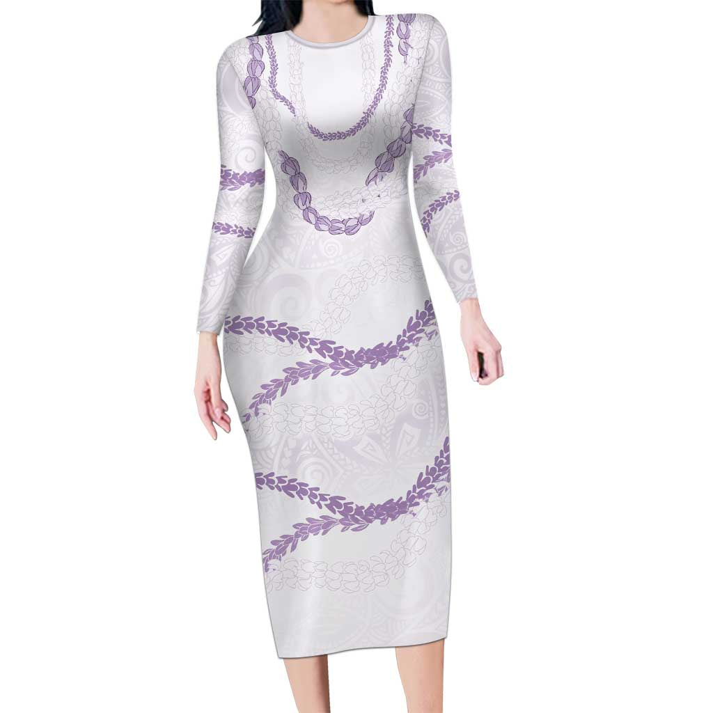 Aloha Lei Mikioi Long Sleeve Bodycon Dress Purple Polynesian Tribal Tatau Pattern