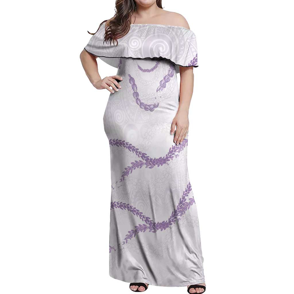 Aloha Lei Mikioi Off Shoulder Maxi Dress Purple Polynesian Tribal Tatau Pattern