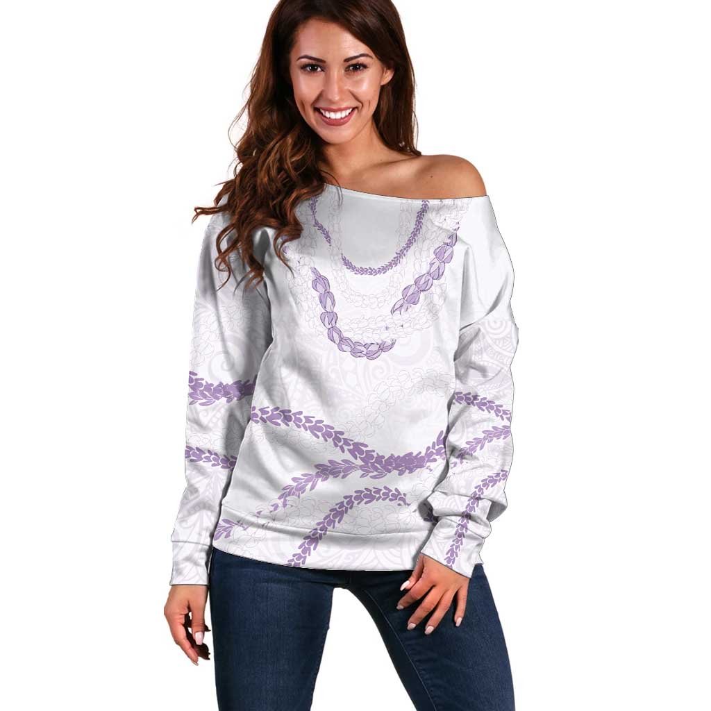 Aloha Lei Mikioi Off Shoulder Sweater Purple Polynesian Tribal Tatau Pattern