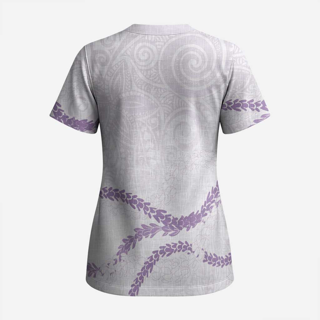 Aloha Lei Mikioi Scrub Top Purple Polynesian Tribal Tatau Pattern - Polynesian Pride