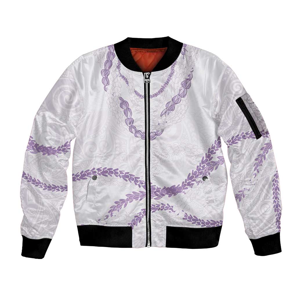 Aloha Lei Mikioi Sleeve Zip Bomber Jacket Purple Polynesian Tribal Tatau Pattern LT9 Unisex Purple - Polynesian Pride