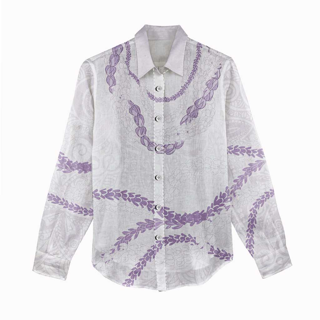 Aloha Lei Mikioi Women Casual Shirt Purple Polynesian Tribal Tatau Pattern