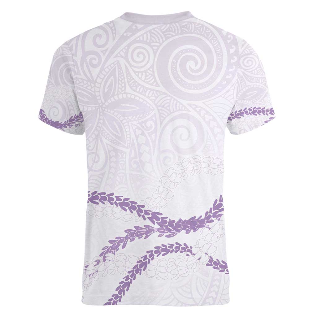 Aloha Lei Mikioi Women V-Neck T-Shirt Purple Polynesian Tribal Tatau Pattern LT9 - Polynesian Pride