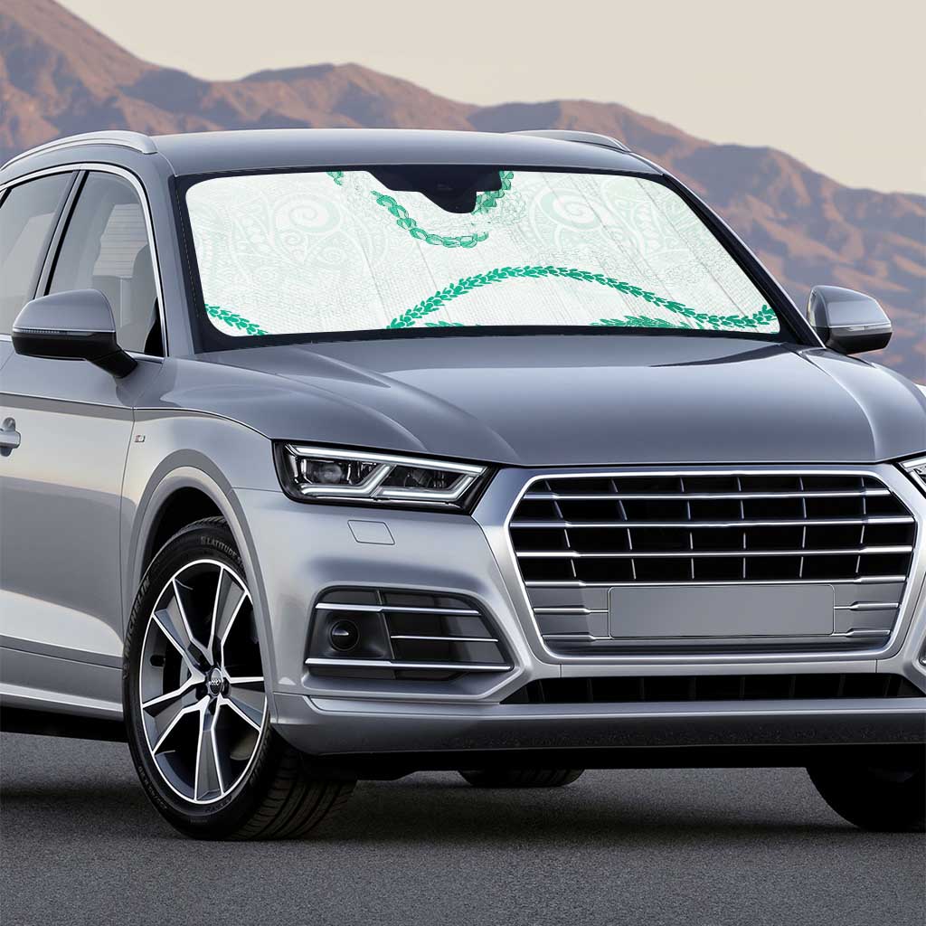 Aloha Lei Mikioi Auto Sun Shade Sage Green Polynesian Tribal Tatau Pattern - Polynesian Pride