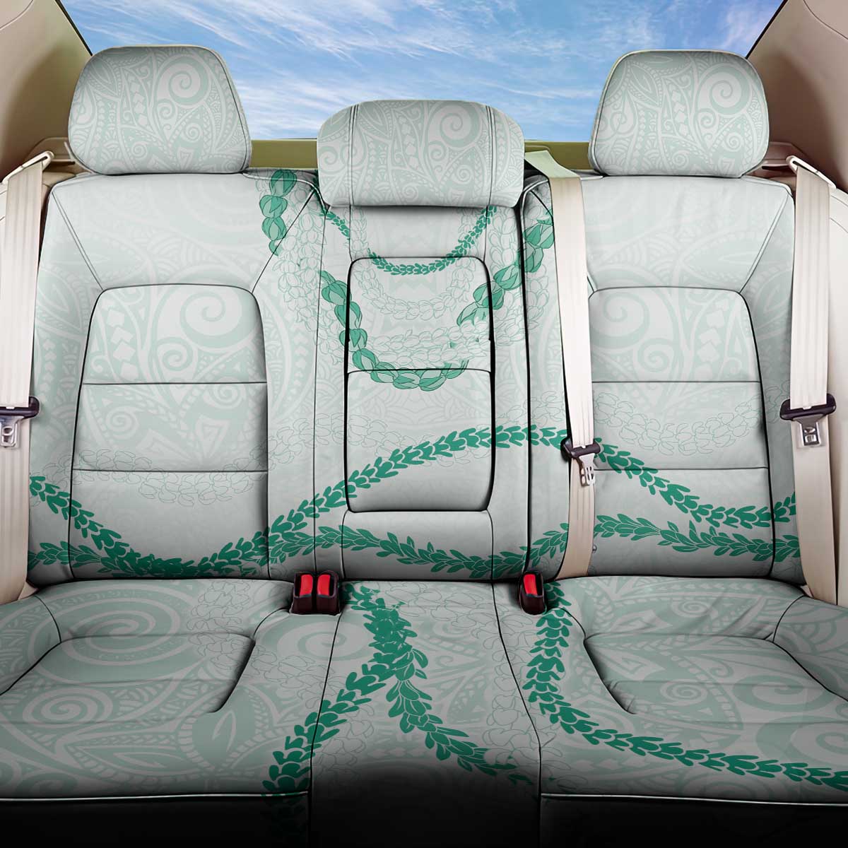 Aloha Lei Mikioi Back Car Seat Cover Sage Green Polynesian Tribal Tatau Pattern