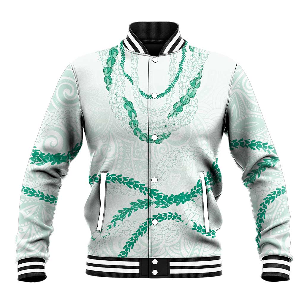 Aloha Lei Mikioi Baseball Jacket Sage Green Polynesian Tribal Tatau Pattern