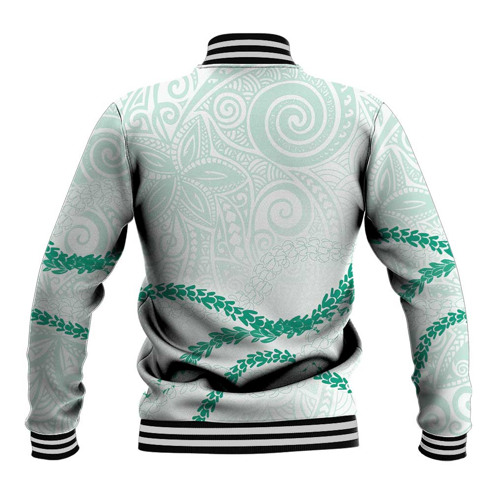 Aloha Lei Mikioi Baseball Jacket Sage Green Polynesian Tribal Tatau Pattern