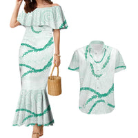Aloha Lei Mikioi Couples Matching Mermaid Dress and Hawaiian Shirt Sage Green Polynesian Tribal Tatau Pattern LT9 Green - Polynesian Pride